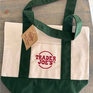 Trader Joe's Green and Cream Tote Bag